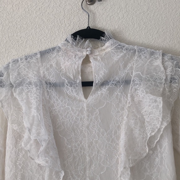 H&M Ruffle and Lace Long Sleeve Off-White Blouse Size 4 - Picture 9 of 10